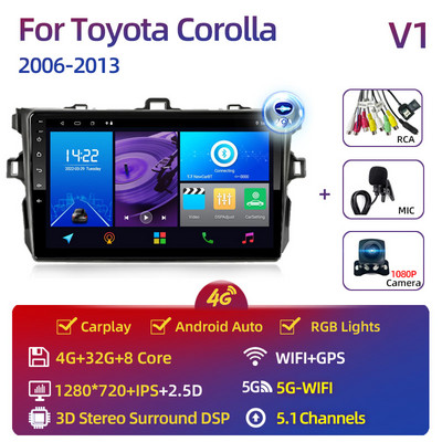 Toyota Corolla 2006-2013 multimédiás videó lejátszóhoz Carplay Android Auto 13" autós sztereó rádiós navigációs GPS 2 Din 4G WiFi
