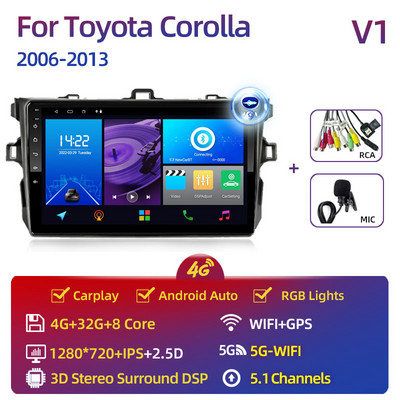 Toyota Corolla 2006-2013 multimédiás videó lejátszóhoz Carplay Android Auto 13" autós sztereó rádiós navigációs GPS 2 Din 4G WiFi