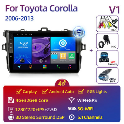 Toyota Corolla 2006-2013 multimédiás videó lejátszóhoz Carplay Android Auto 13" autós sztereó rádiós navigációs GPS 2 Din 4G WiFi