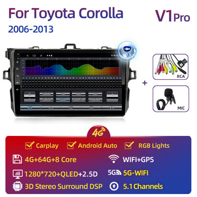 Toyota Corolla 2006-2013 multimédiás videó lejátszóhoz Carplay Android Auto 13" autós sztereó rádiós navigációs GPS 2 Din 4G WiFi