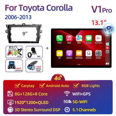 Toyota Corolla 2006-2013 multimédiás videó lejátszóhoz Carplay Android Auto 13" autós sztereó rádiós navigációs GPS 2 Din 4G WiFi