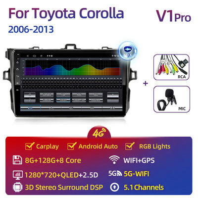 Toyota Corolla 2006-2013 multimédiás videó lejátszóhoz Carplay Android Auto 13" autós sztereó rádiós navigációs GPS 2 Din 4G WiFi