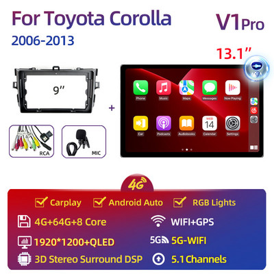 Toyota Corolla 2006-2013 multimédiás videó lejátszóhoz Carplay Android Auto 13" autós sztereó rádiós navigációs GPS 2 Din 4G WiFi