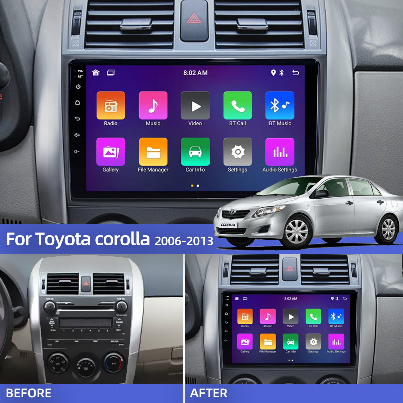 Toyota Corolla 2006-2013 multimédiás videó lejátszóhoz Carplay Android Auto 13" autós sztereó rádiós navigációs GPS 2 Din 4G WiFi