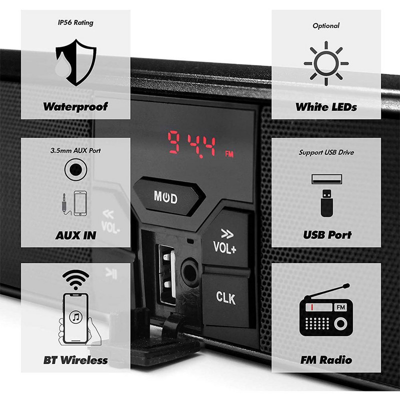 LED kijelző motorkerékpár hangszórók Bluetooth rádió audio rendszer APP vezérlés MP3/TF/USB FM sztereó hangszórók lejátszó motoros tartozékok