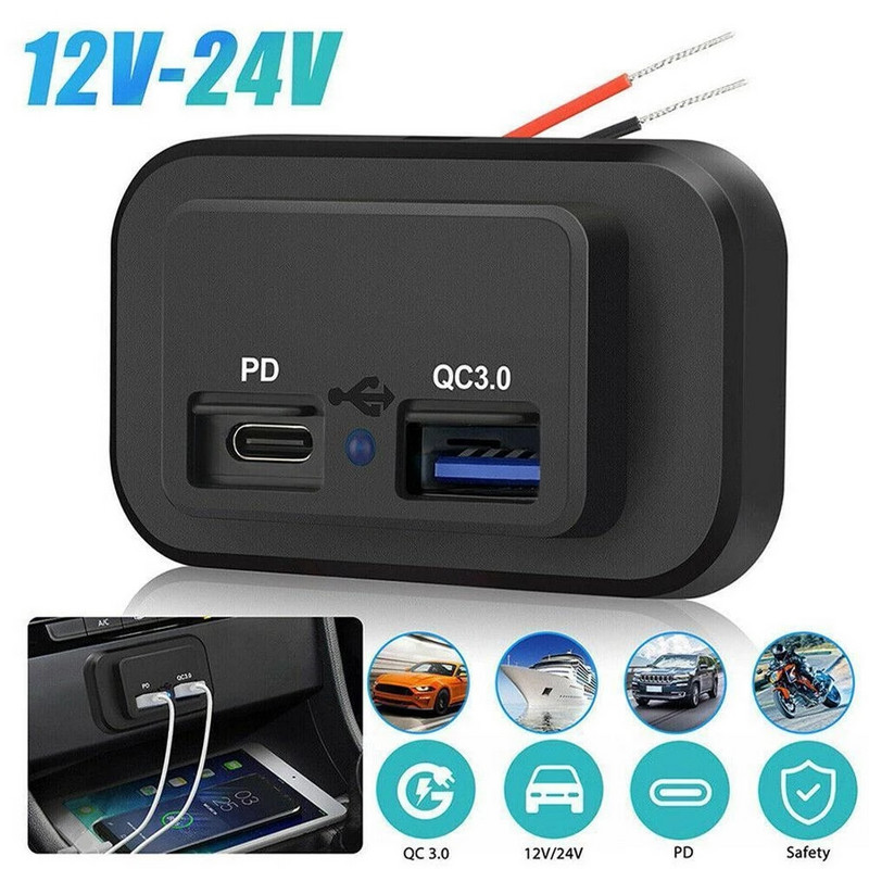 Dvigubas USB automobilinio įkroviklio lizdas 12V/24V 3,1A 4,8A USB įkrovimo lizdas Maitinimo adapteris motociklui kemperiui sunkvežimiui keturračiui valtis automobiliui RV Naujas