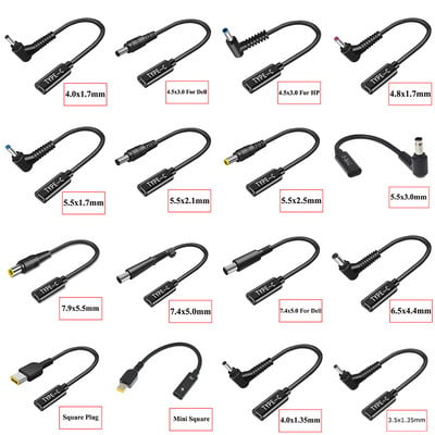 USB Type C Female to 90 Degree Right Angle DC Connector Adapter PD Charging Power Supply Charger Converter Cable for Laptop