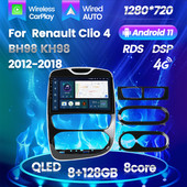 QLED Android 11 RDS Автомобилно радио Мултимедиен GPS навигационен плейър за Renault Clio 4 BH98 KH98 2012 - 2016 Стерео уредба Carplay AUTO