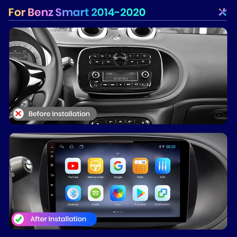 AWESAFE PX9s pentru Mercedes Benz Smart Fortwo 2014 - 2020 Radio auto Playere video auto CarPlay Android Auto GPS No 2 din 2din DVD