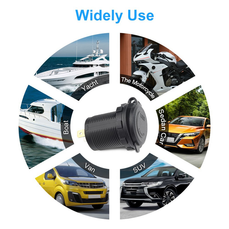 Încărcare rapidă 3.0 Priză dublă USB pentru încărcător auto, impermeabilă 12V/24V Priză de încărcare rapidă USB Priză cu comutator tactil