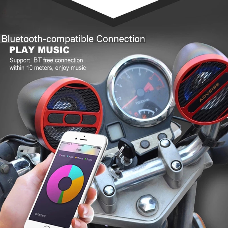 Vízálló motorkerékpár 12V MP3 lejátszó erősítő USB Bluetooth kompatibilis zenelejátszó FM rádió Frosted sztereó hangszóró MT473