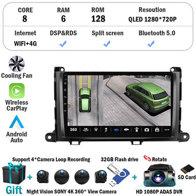 Android 12 Car Radio Player pentru Toyota Sienna 2009 2010 2011 2012 2013 2014 din Multimedia Autoradio Carplay navigare GPS WiFi