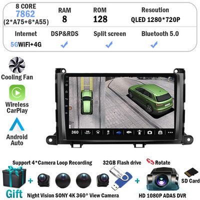 Android 12 Car Radio Player pentru Toyota Sienna 2009 2010 2011 2012 2013 2014 din Multimedia Autoradio Carplay navigare GPS WiFi