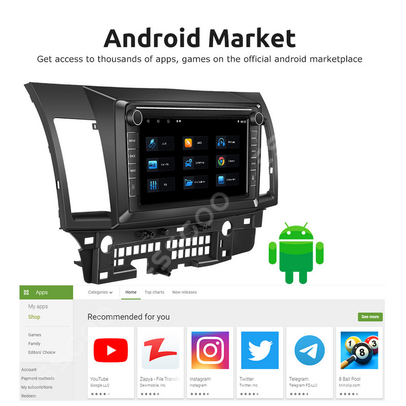 ESSGOO 2 Din Android 10 autórádió Mitsubishi Lancer 2008-2015 Autorádió Sztereó Bluetooth Multimédia lejátszó GPS Navigáció