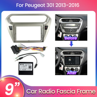 2 Din DVD Стерео Радио Фасция за Peugeot 301 2013 2014 2015 2016 ninstallation Комплект за облицовка Безел Комплект кабели за радио рамка