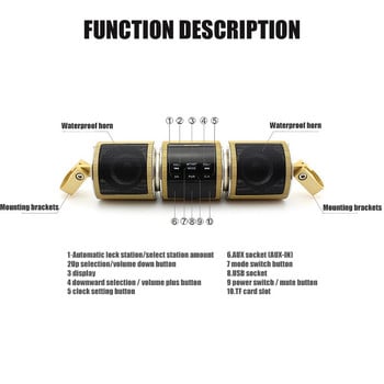 YT0186 Мотоциклетен Bluetooth музикален плейър MP3 аудио усилвател FM радио Регулируем LED екран Водоустойчив мотоциклетен стерео високоговорител