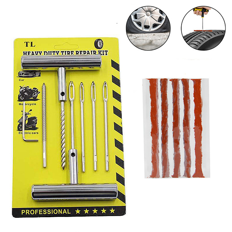 Autógumiabroncs-javító készlet Defektjavító szerszámok Autós kisteherautó motorkerékpár vészhelyzeti nagy teherbírású, tömlő nélküli gumijavító készlet szegecsszerszámkészlet