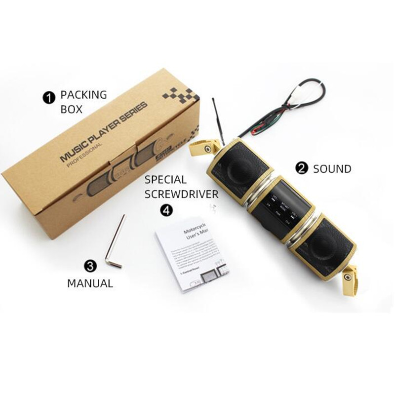 Bluetooth motorkerékpár sztereó motorkerékpár hangszóró audio rendszer USB AUX FM rádió