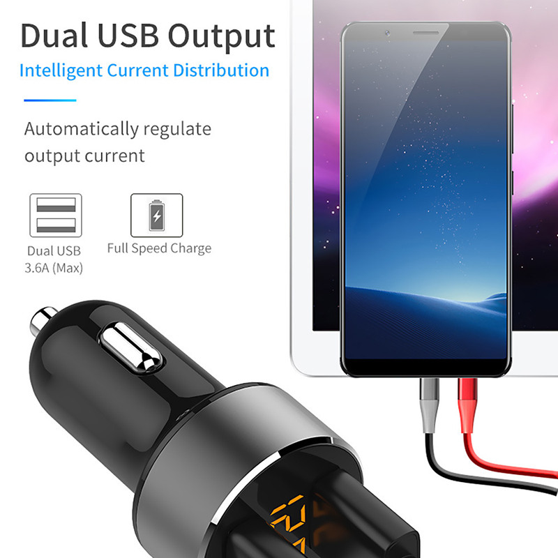 2021 Nou 3.1A Încărcător de mașină USB dual Afișaj LCD 12-24V Priză de țigară Încărcător de mașină pentru iphone Samsung Huawei Xiaomi