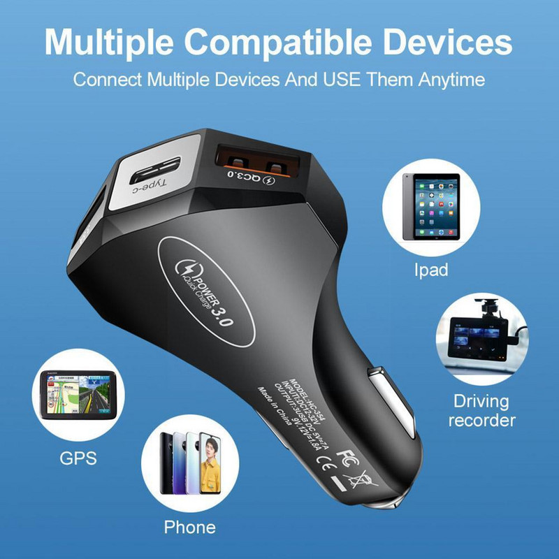 Încărcător auto 7A USB tip C PD Încărcător rapid Încărcare rapidă 3.0 pentru iPhone 13 Samsung Xiaomi Huawei Încărcare mașină mobilă telefon Ch J1B3