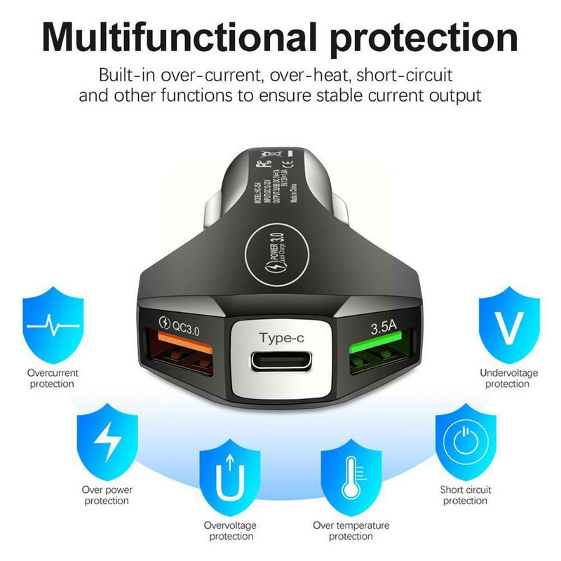 Încărcător auto 7A USB tip C PD Încărcător rapid Încărcare rapidă 3.0 pentru iPhone 13 Samsung Xiaomi Huawei Încărcare mașină mobilă telefon Ch J1B3