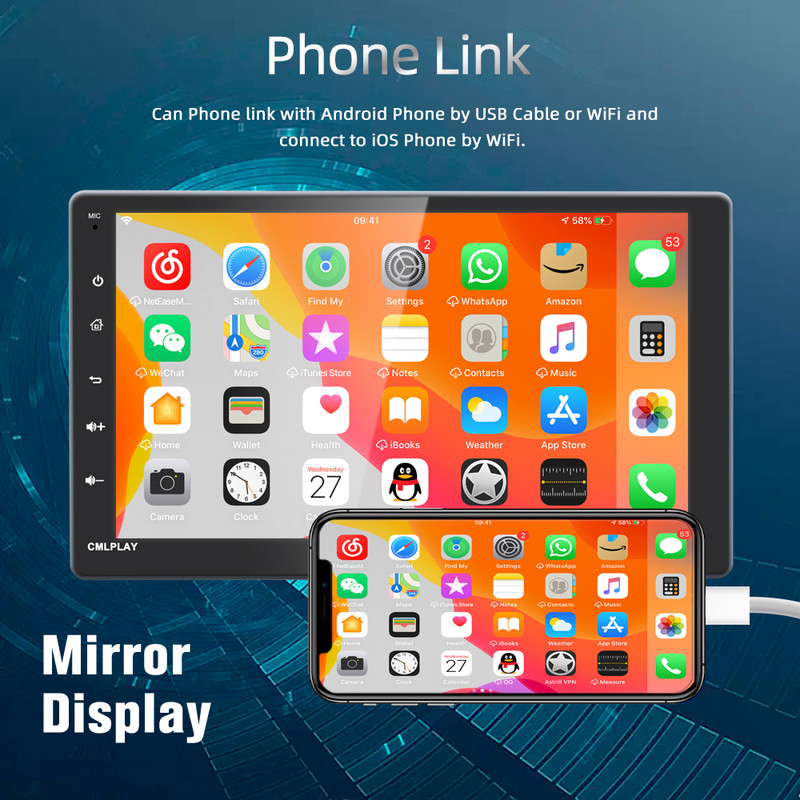 X-REAKO 1Din 9" inch Multimedia MP5 Player Ecran tactil detașabil Radio auto Stereo Android Auto Carplay Bluetooth FM Mirror Link