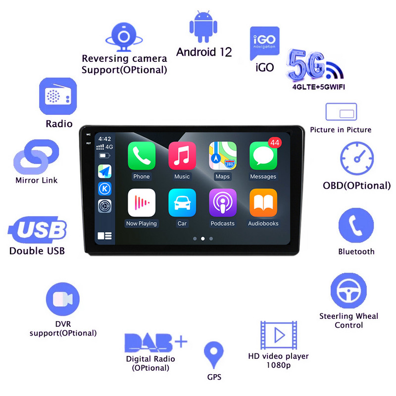 Android 12 autórádió sztereó Toyota Prius XW30 2009-2015 2din Multimédiás Video lejátszó Navigáció GPS Carplay Audio