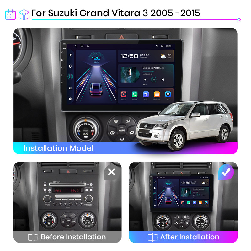Junsun V1C 2G+32G Suzuki Grand Vitara 3 2005-2015 autórádió autós videolejátszókhoz CarPlay Android Auto GPS No 2 din 2din DVD