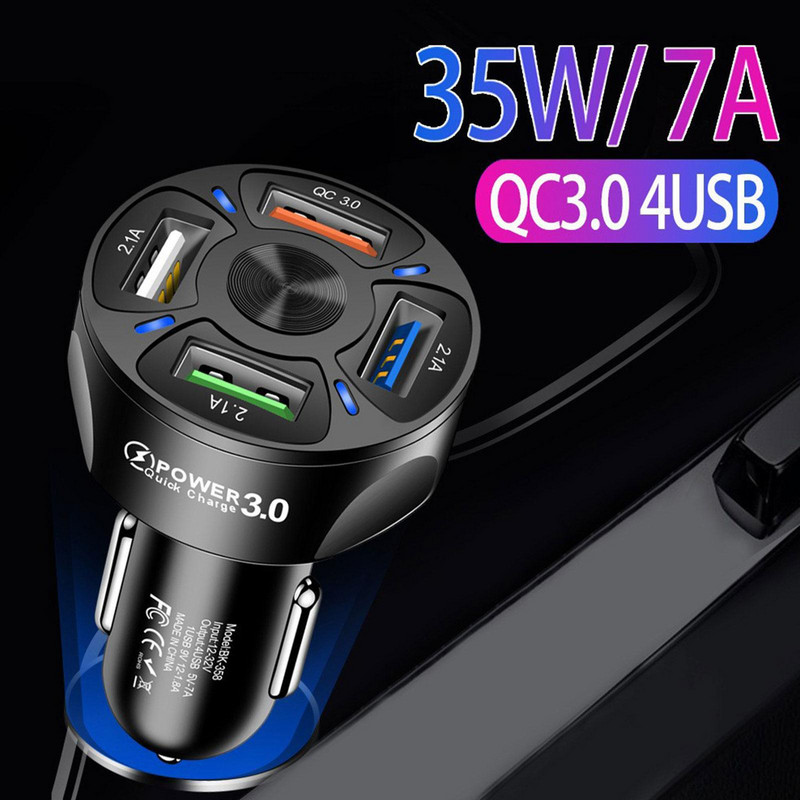 Autós USB töltő PD 35W 4 portos gyorstöltő 3.0 univerzális C típusú gyorstöltés iPhone Xiaomi Redmi Type C autós töltőhöz