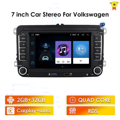 Radio 2 Din Android 10 pentru VW Polo golf 5 6 Plusat Pass B6 Jetta Tiguan Touran Sharan Scirocco Caddy Seat Carplay Auto RDS