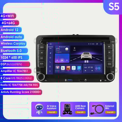 Radio 2 Din Android 10 pentru VW Polo golf 5 6 Plusat Pass B6 Jetta Tiguan Touran Sharan Scirocco Caddy Seat Carplay Auto RDS