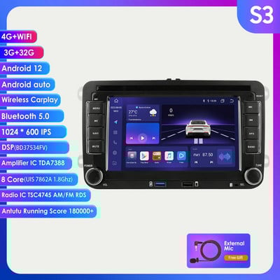 Radio 2 Din Android 10 pentru VW Polo golf 5 6 Plusat Pass B6 Jetta Tiguan Touran Sharan Scirocco Caddy Seat Carplay Auto RDS