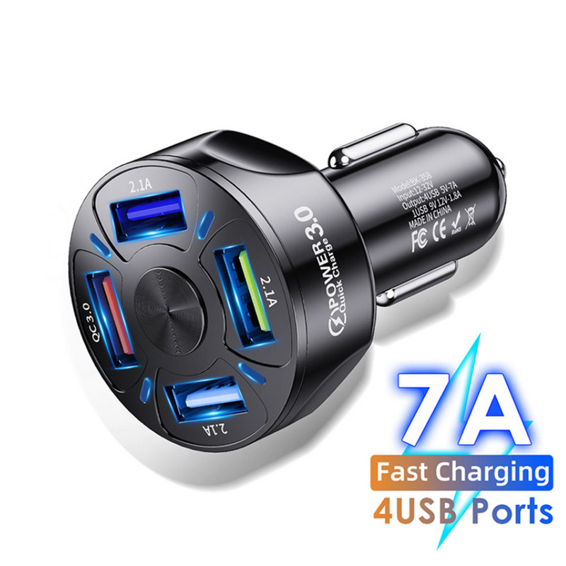 Kebidumei 4 Încărcător de mașină USB cu 4 porturi Afișaj LCD 12-24V Brichetă pentru țigări Încărcător rapid de mașină Adaptor de alimentare pentru telefon inteligent