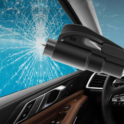 Чук за счупен прозорец на кола 3 в 1 Авариен безопасен бягство Спасителни инструменти Резачка за предпазен колан Животоспасяващ автомобилен разбивач на стъкло с ключодържател