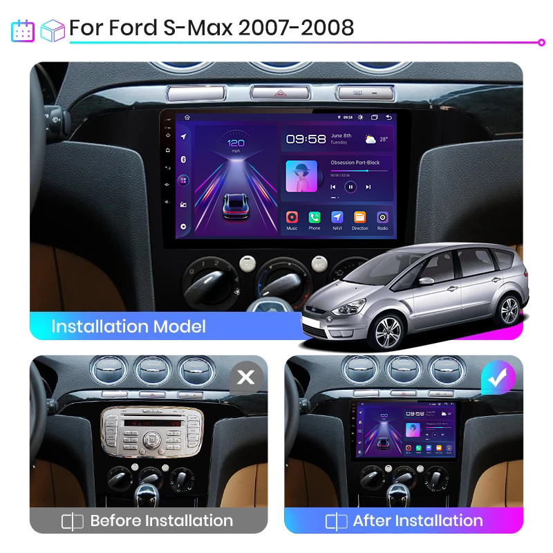 Junsun V1pro AI Voice 2din Android Auto rádió Ford S-Max S max 2007-2015 Carplay 4G autós multimédia lejátszó Navigáció GPS DVD
