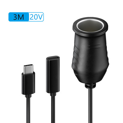 65 W-os PD Type-C konverziós tápkábel 9V/12V/15V/20V USB-C szivargyújtó hosszabbítókábel tápegysége a GPS ventilátor műszerfali kamerához