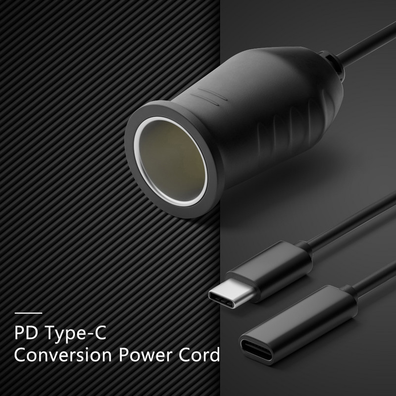65 W-os PD Type-C konverziós tápkábel 9V/12V/15V/20V USB-C szivargyújtó hosszabbítókábel tápegysége a GPS ventilátor műszerfali kamerához