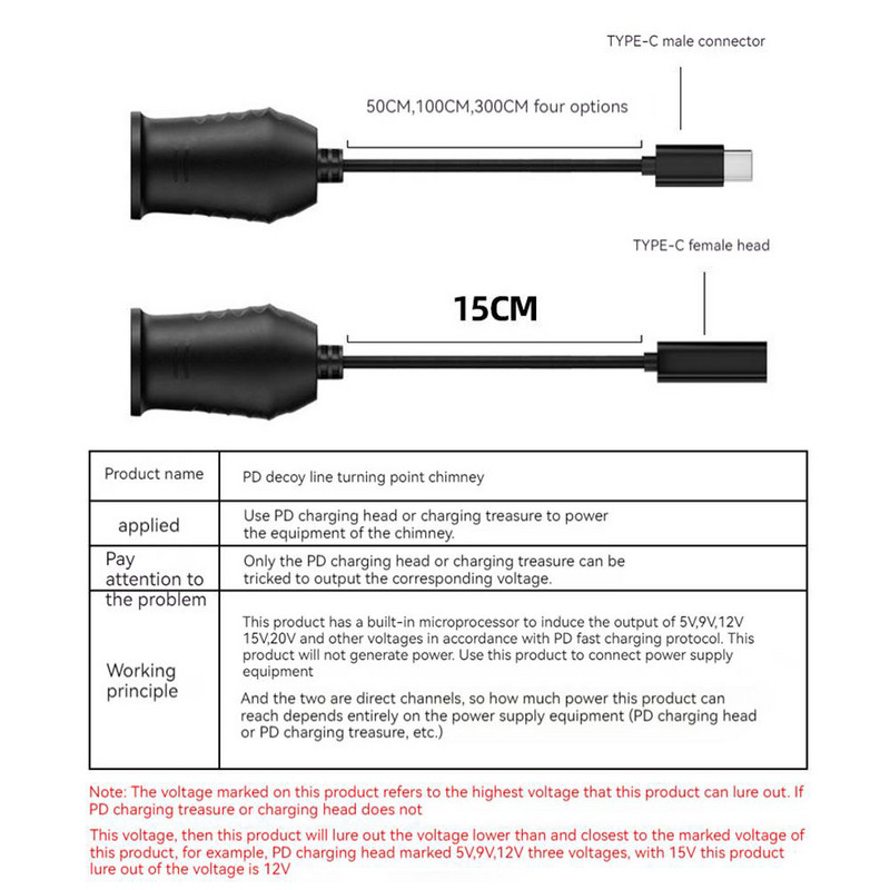 65 W-os PD Type-C konverziós tápkábel 9V/12V/15V/20V USB-C szivargyújtó hosszabbítókábel tápegysége a GPS ventilátor műszerfali kamerához
