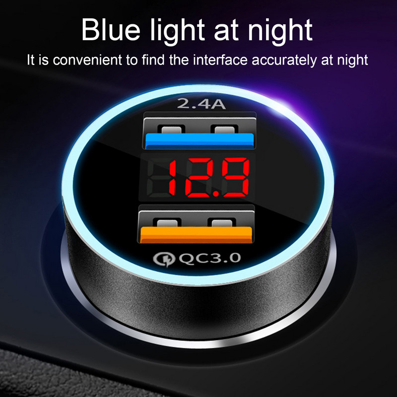 Încărcător auto universal Afișaj digital dublu USB 5VQC3.0+2.4A Adaptor încărcător auto Accesorii auto Interior pentru iPhone XR 11
