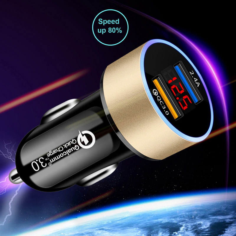 Încărcător auto universal Afișaj digital dublu USB 5VQC3.0+2.4A Adaptor încărcător auto Accesorii auto Interior pentru iPhone XR 11