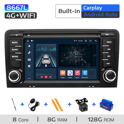 Uckazy 8 Core 2 din Android 11 Radio Auto Pentru Audi A3 8 11 P S3 2003-2012 RS3 Sportback Radio Multimedia GPS Audio Navigatie Unitate principala Carplay RDS DSP 8GB Wifi