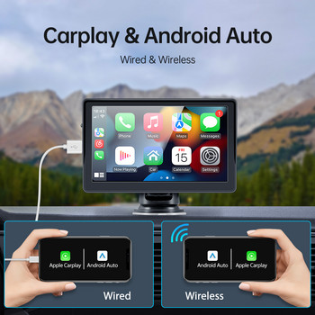 Универсално 7-инчово радио за кола FM мултимедиен видео плейър Преносим безжичен Apple CarPlay Android Auto сензорен екран за BMW VW KIA