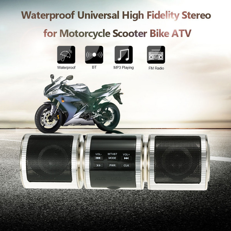 Difuzor Bluetooth pentru motociclete Player muzical impermeabil Hi-Fi Audio de mare putere Stereo Radio FM Suport USB Card TF Refit Stereo