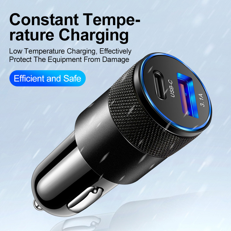 USB C automašīnas lādētājs Type C 3.1A 15W PD Quick Fast Charging for Mobile Phone iPad