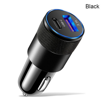 Încărcător auto 15W USB PD 2 porturi Adaptor încărcător auto 12V/24V Încărcare rapidă Splitter brichetă auto pentru telefon iPhone Xiaomi