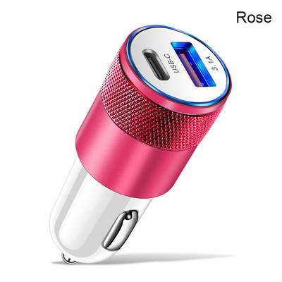 Încărcător auto 15W USB PD 2 porturi Adaptor încărcător auto 12V/24V Încărcare rapidă Splitter brichetă auto pentru telefon iPhone Xiaomi