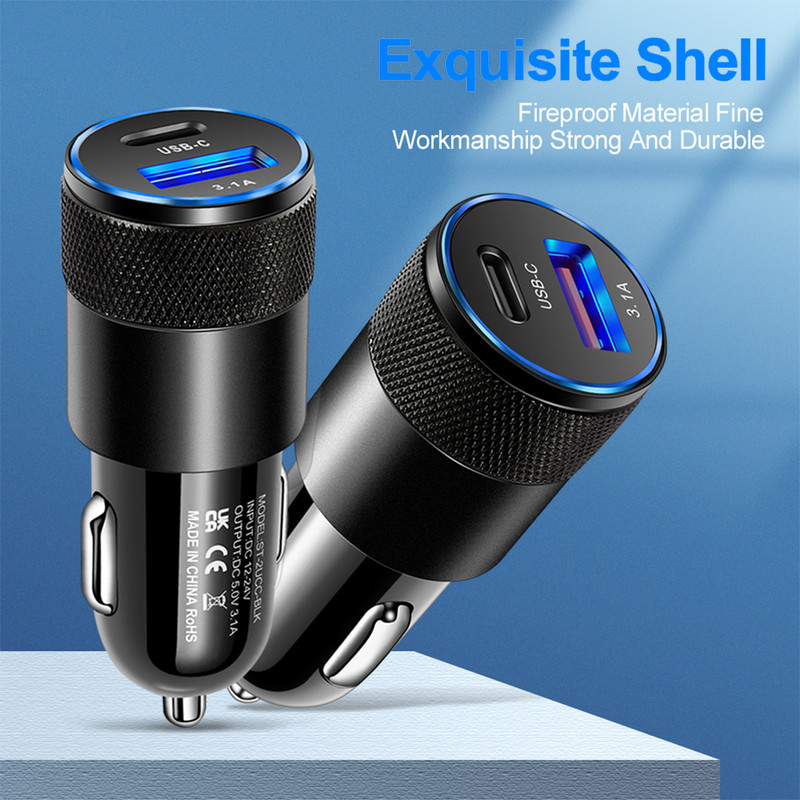 Încărcător auto 15W USB PD 2 porturi Adaptor încărcător auto 12V/24V Încărcare rapidă Splitter brichetă auto pentru telefon iPhone Xiaomi