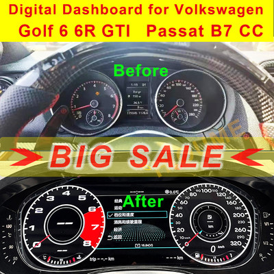 Skaitmeninis prietaisų skydelio skydelis virtualus prietaisų skydelis CockPit LCD spidometras, skirtas Volkswagen VW Golf 6 GTI Passat B7 B6 CC Scirocco