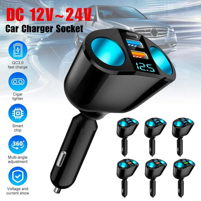 Brichetă universală într-o mașină 12V-24V Adaptor de curent 3.1A 120W Dual USB încărcător auto cu afișaj de tensiune