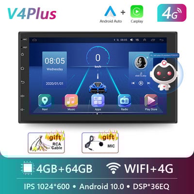 Podofo 2 Din Android 10.0 Radio Auto Audio Stereo AI GPS Carplay Player Video Multimedia Pentru VW Nissan Hyundai Toyota CR-V KIA